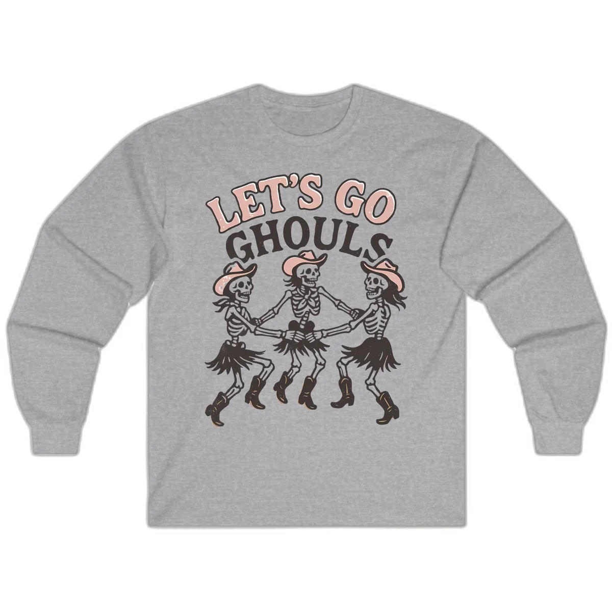 Lets Go Ghouls Skeleton Dance Long Sleeve in Sport Grey