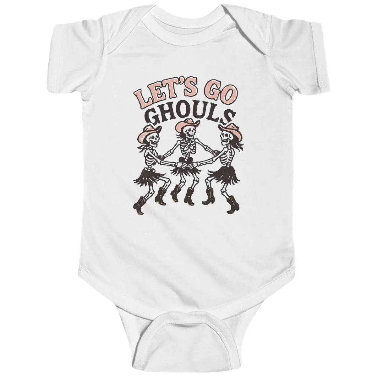 Lets Go Ghouls Skeleton Dance Baby Onesie in White