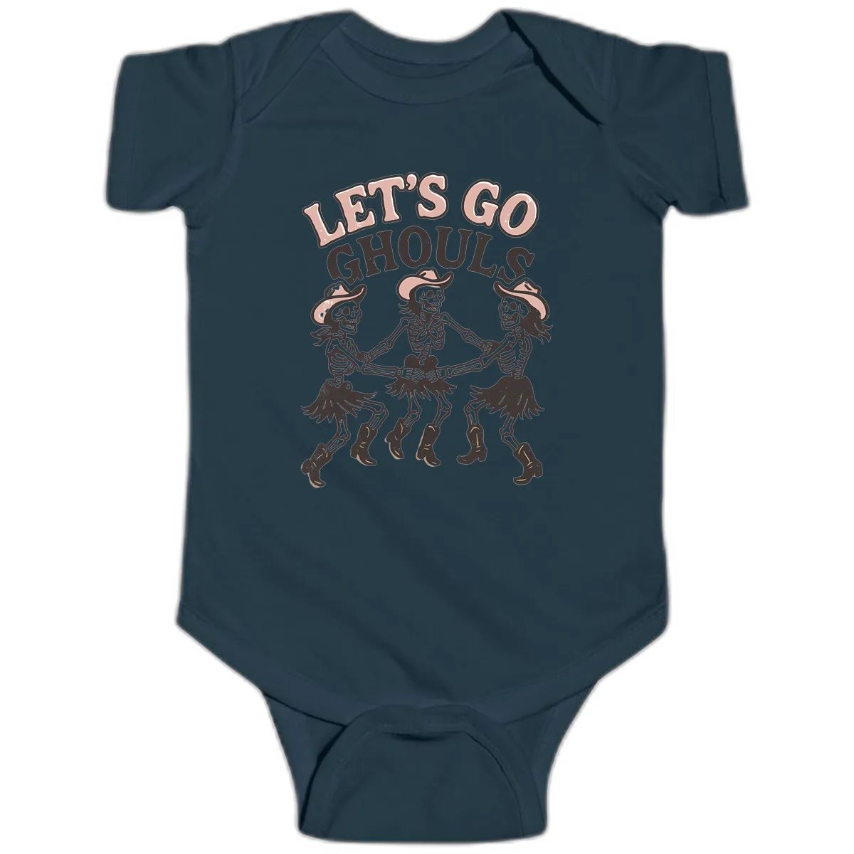 Lets Go Ghouls Skeleton Dance Baby Onesie in Navy