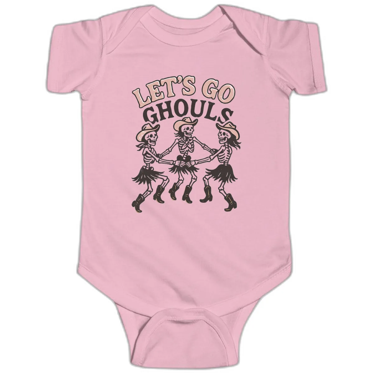 Lets Go Ghouls Skeleton Dance Baby Onesie in Pink