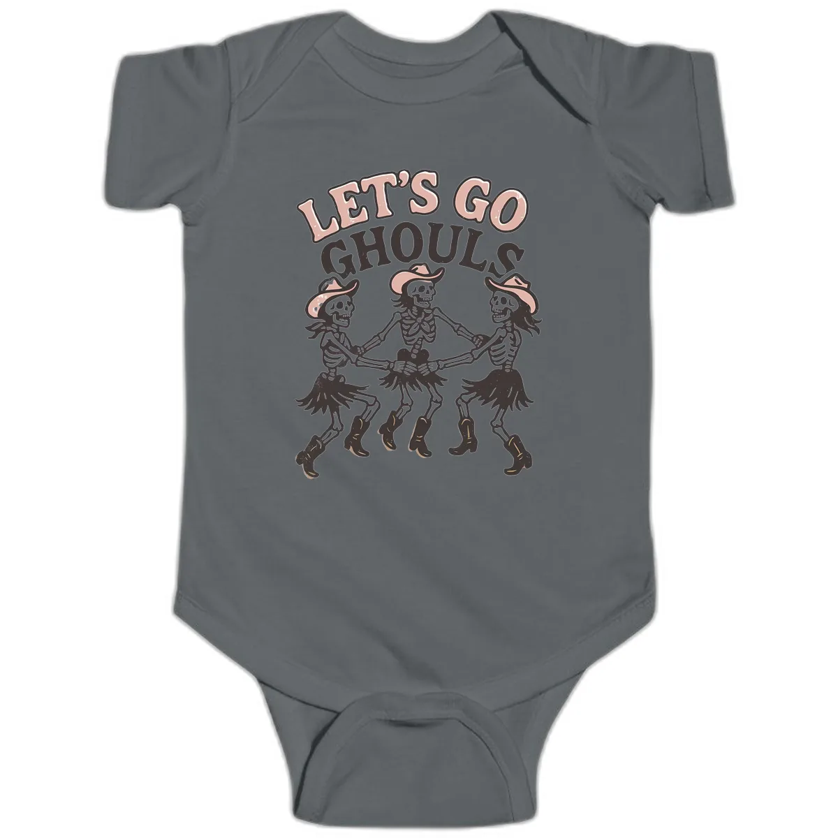 Lets Go Ghouls Skeleton Dance Baby Onesie in Charcoal
