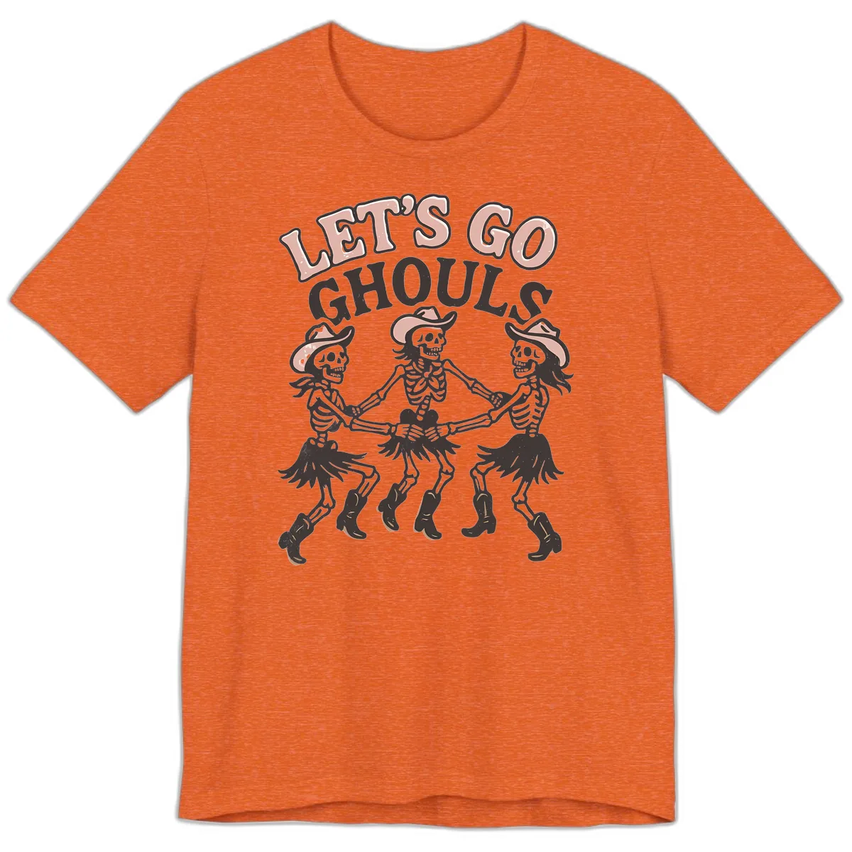Lets Go Ghouls Skeleton Dance Premium T-Shirt in Heather Orange