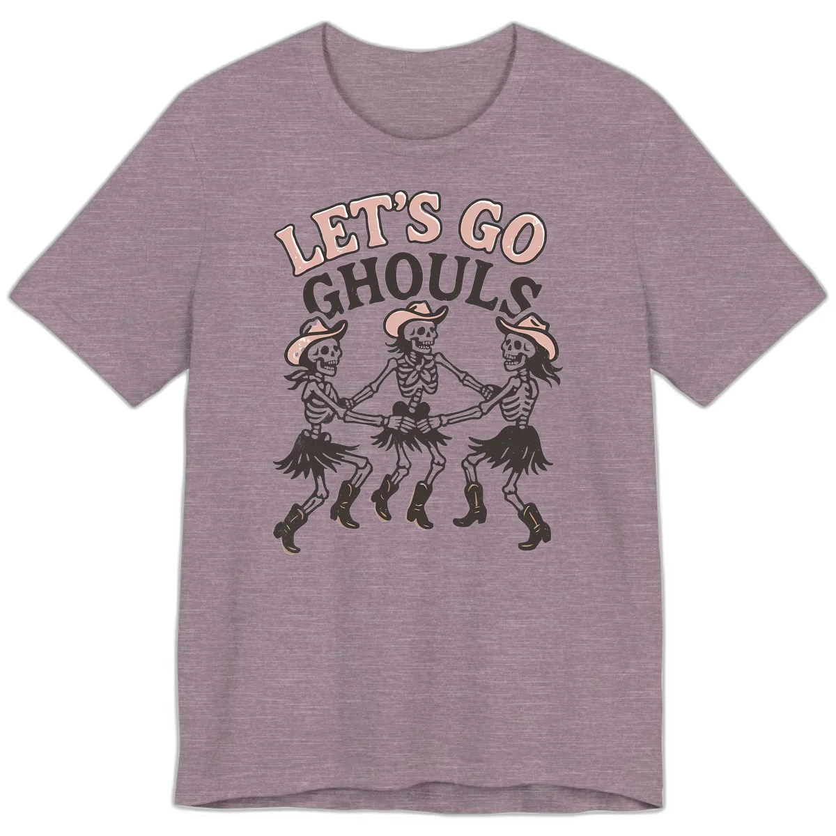 Lets Go Ghouls Skeleton Dance Premium T-Shirt in Heather Purple
