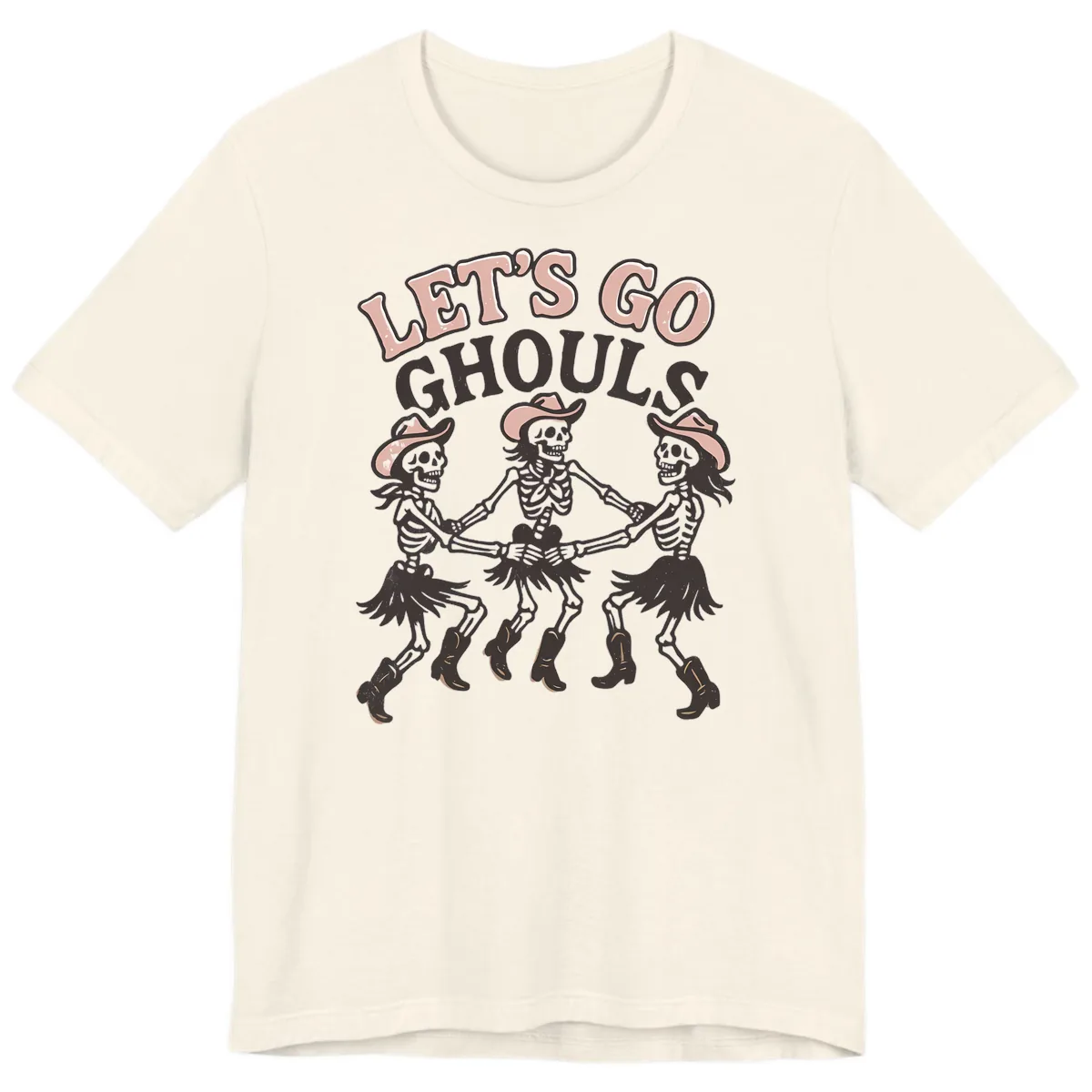 Lets Go Ghouls Skeleton Dance Premium T-Shirt in Natural