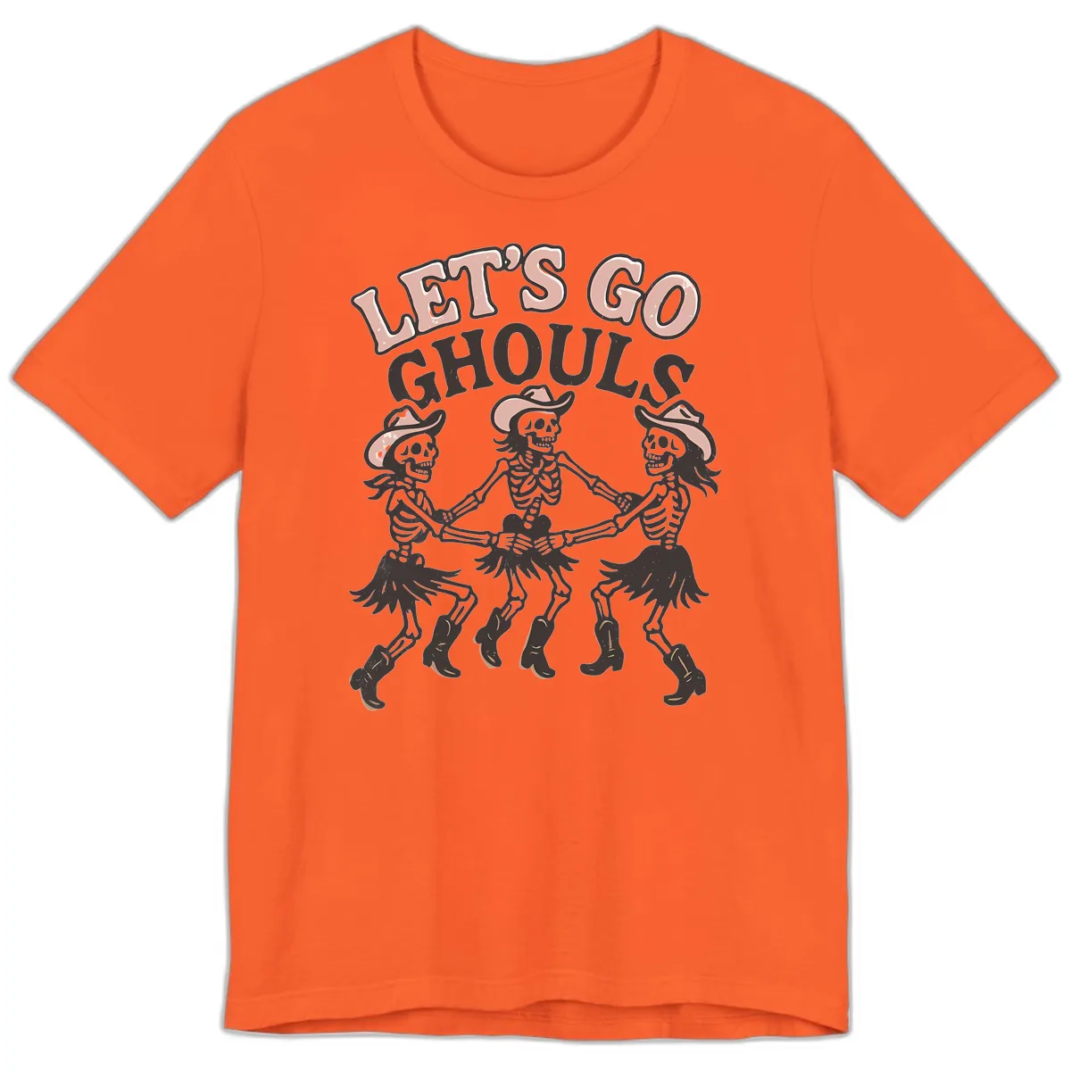 Lets Go Ghouls Skeleton Dance Premium T-Shirt in Orange