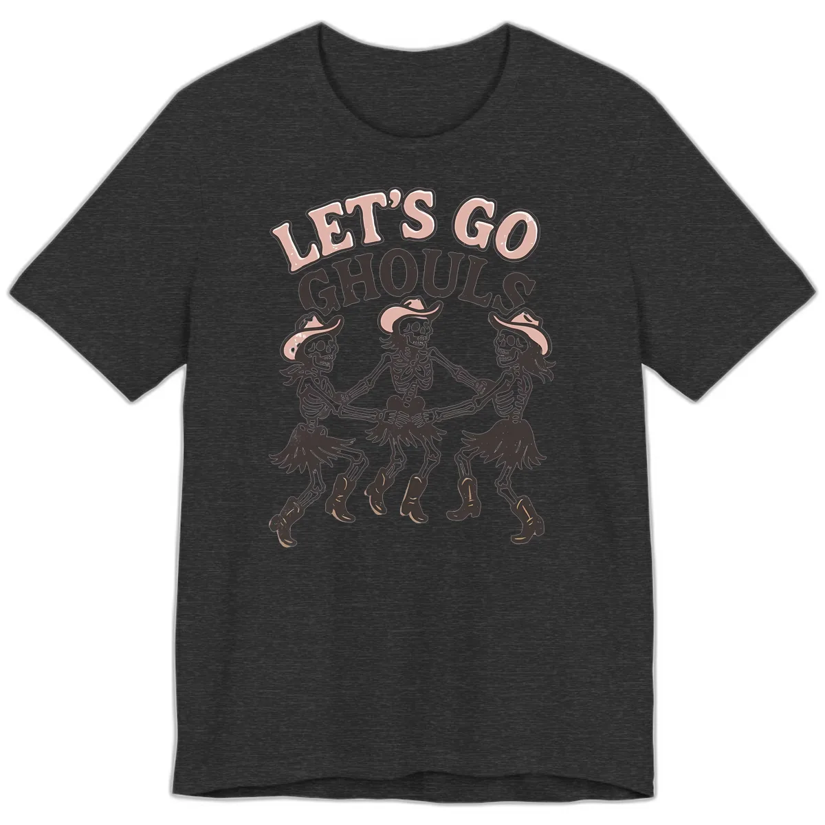 Lets Go Ghouls Skeleton Dance Premium T-Shirt in Dark Grey Heather