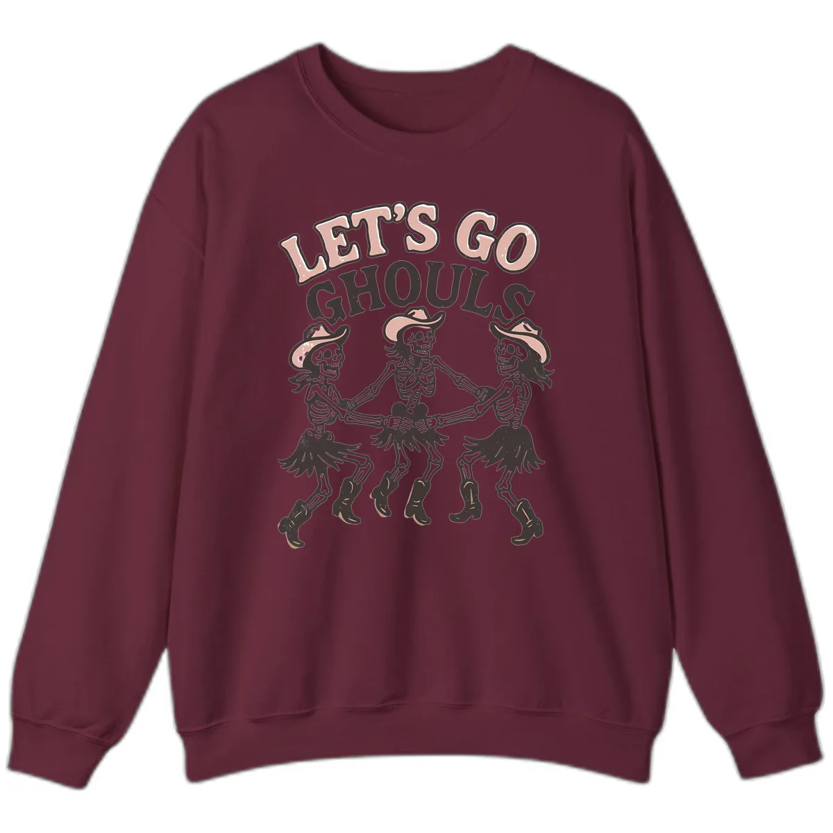 Lets Go Ghouls Skeleton Dance Sweatshirt in Maroon