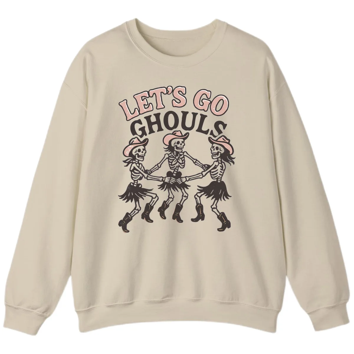 Lets Go Ghouls Skeleton Dance Sweatshirt in Sand