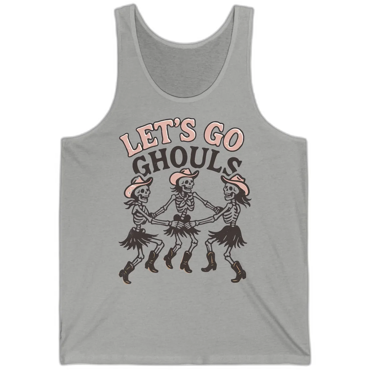 Lets Go Ghouls Skeleton Dance Tank in Athletic Heather