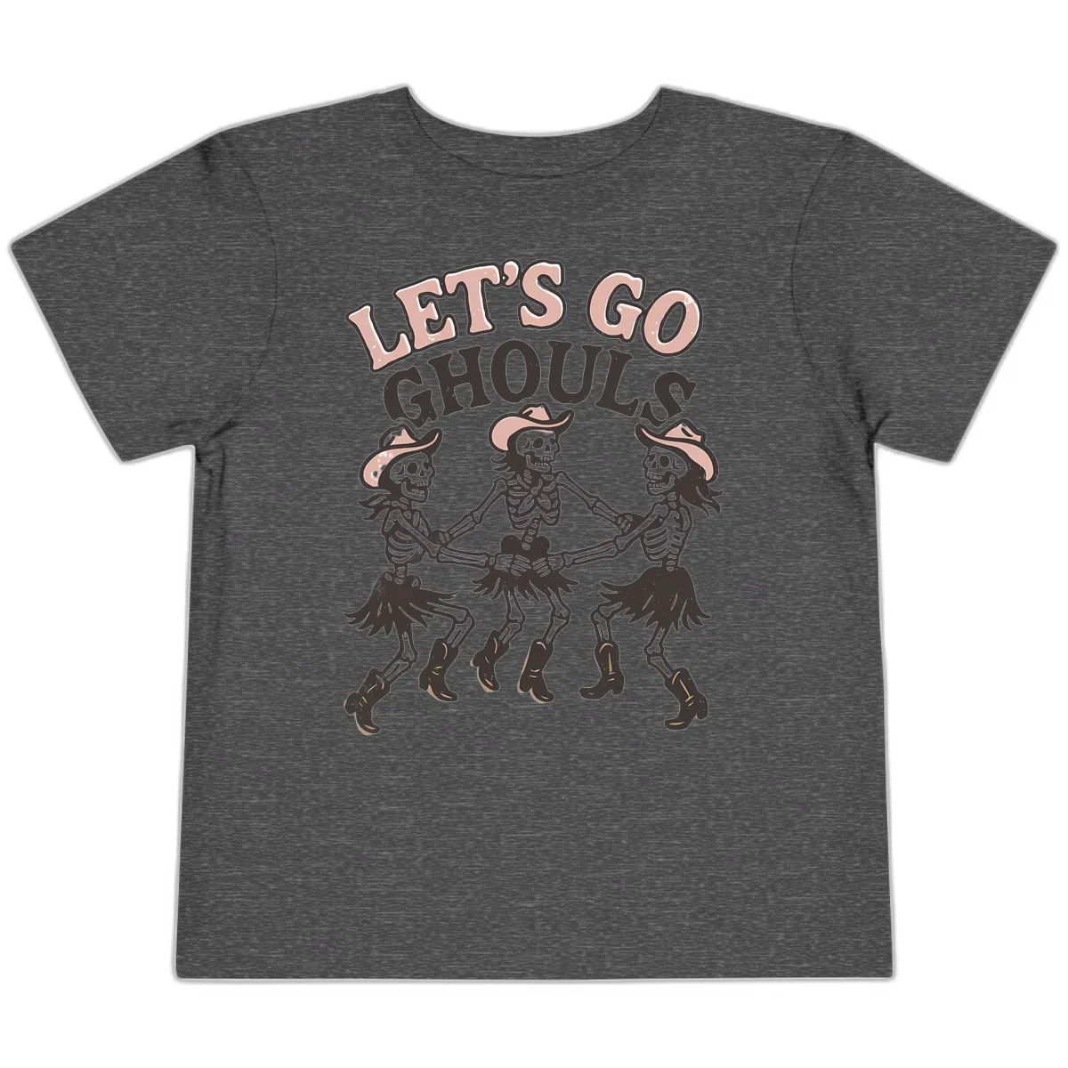 Lets Go Ghouls Skeleton Dance Toddler T-Shirt in Dark Heather Grey