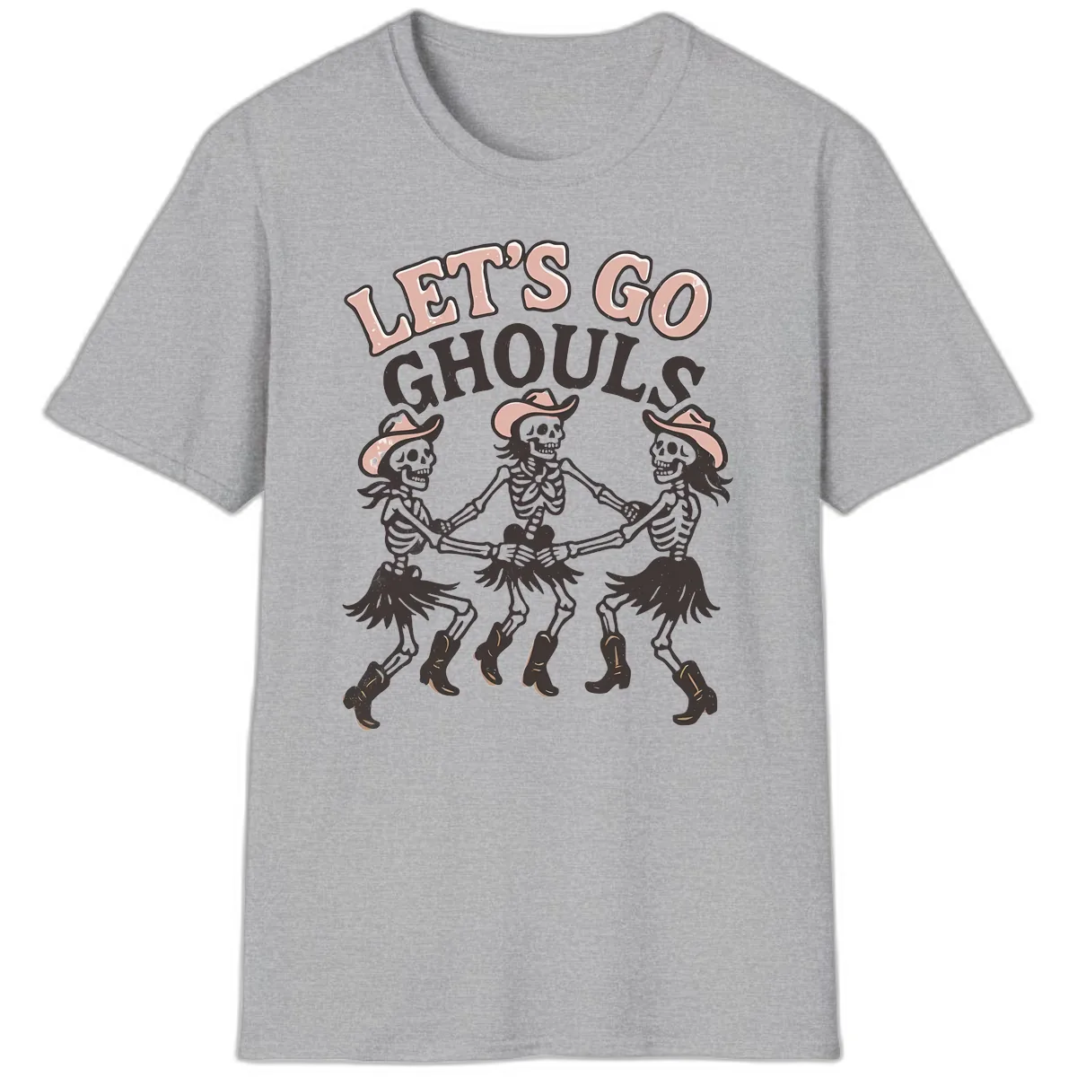 Lets Go Ghouls Skeleton Dance T-Shirt in Sport Grey