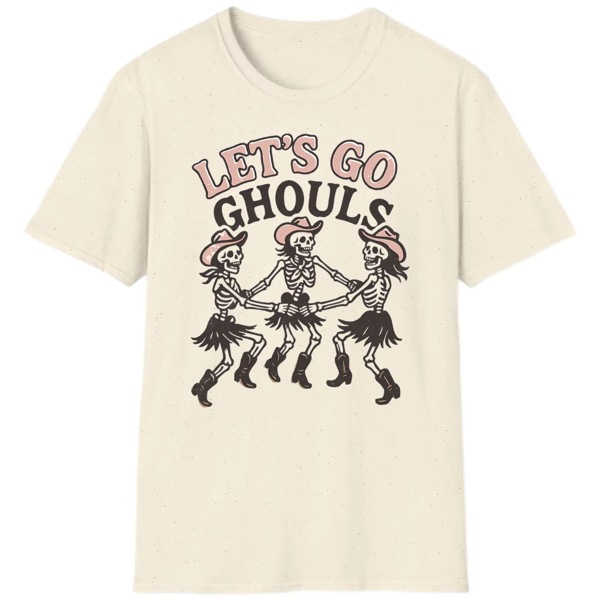 Lets Go Ghouls Skeleton Dance T-Shirt in Natural