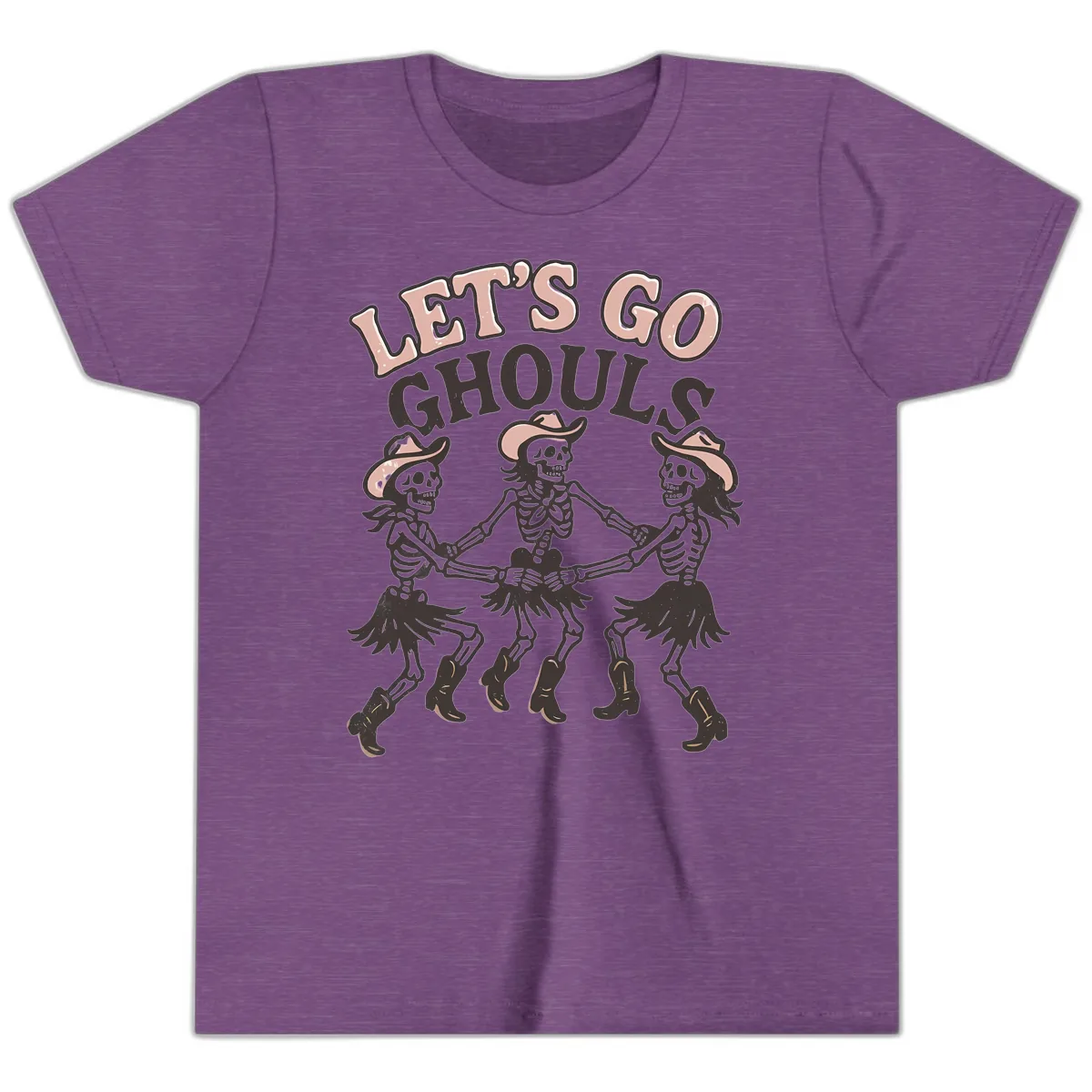 Lets Go Ghouls Skeleton Dance Youth T-Shirt in Heather Team Purple