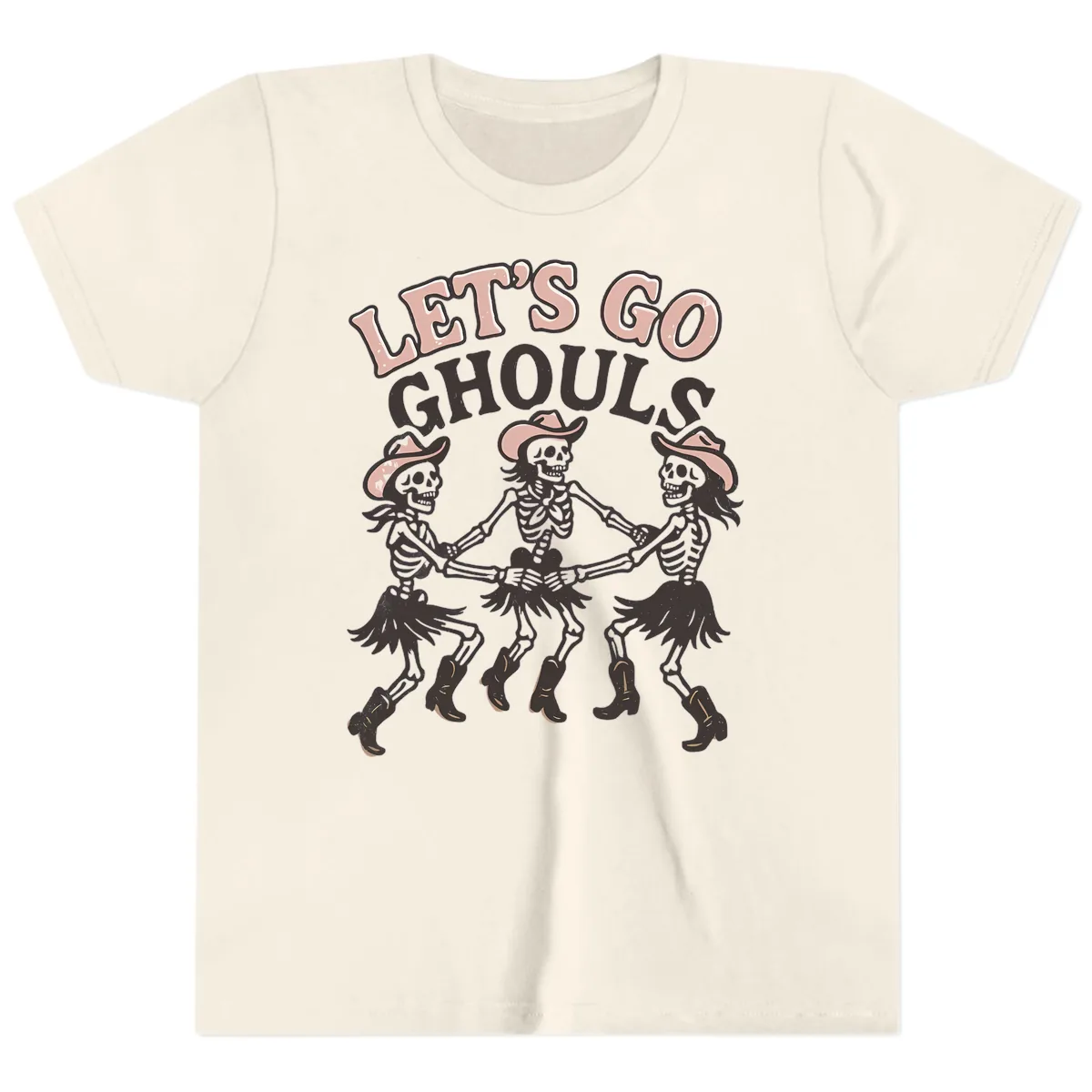 Lets Go Ghouls Skeleton Dance Youth T-Shirt in Natural