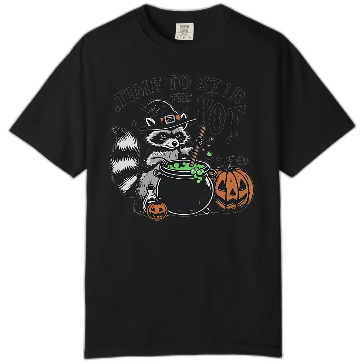 Raccoon Stirring Up Halloween Trouble Comfort Color in Black
