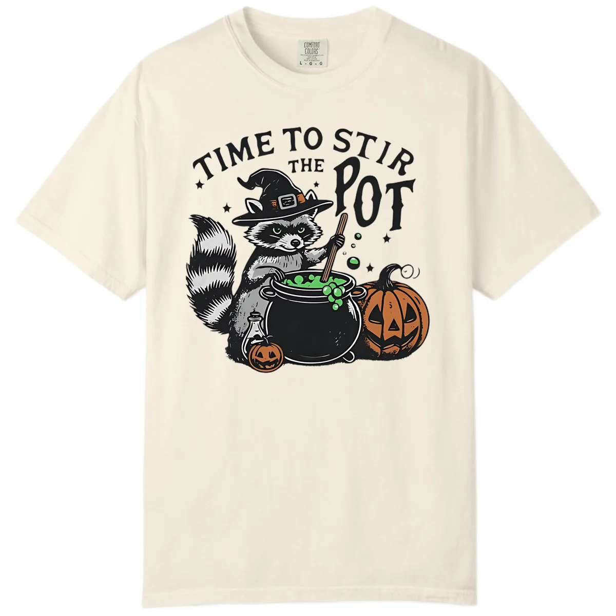 Raccoon Stirring Up Halloween Trouble Comfort Color in Ivory