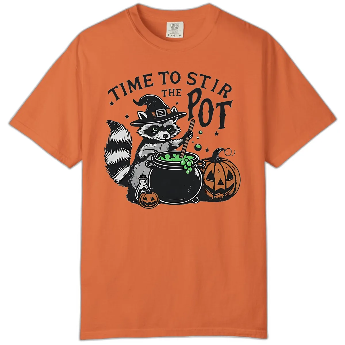 Raccoon Stirring Up Halloween Trouble Comfort Color in Burnt Orange