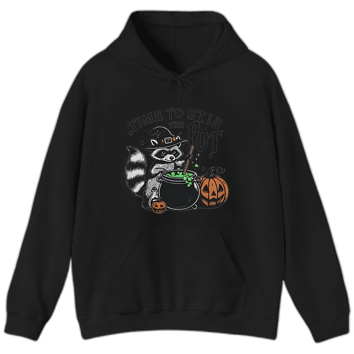 Raccoon Stirring Up Halloween Trouble Hoodie in Black