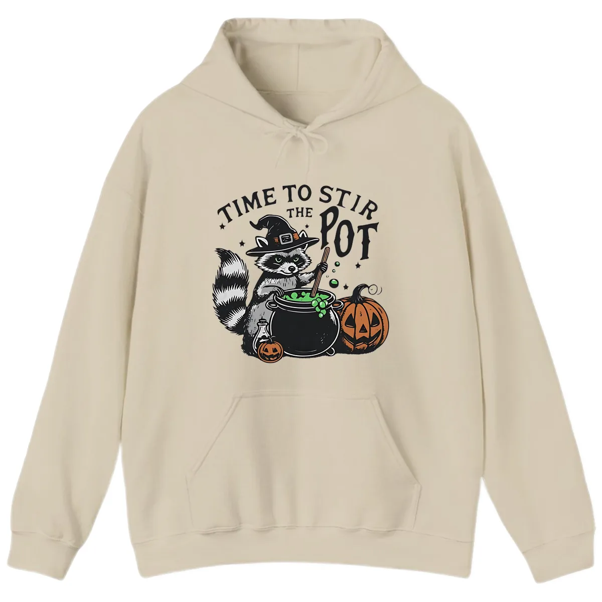 Raccoon Stirring Up Halloween Trouble Hoodie in Sand