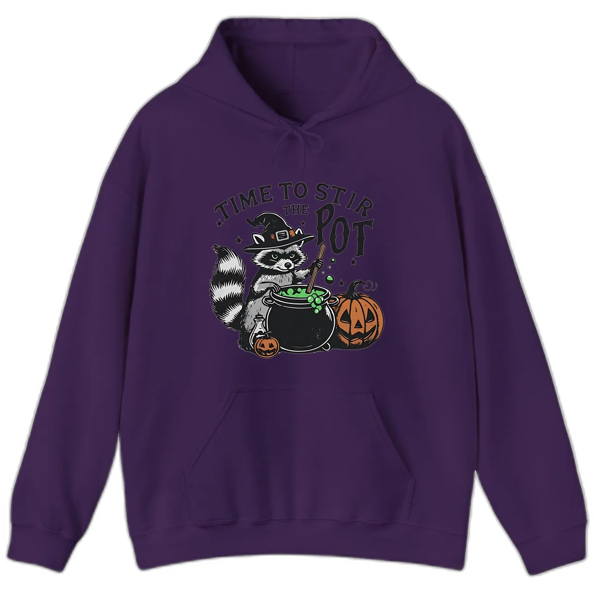 Raccoon Stirring Up Halloween Trouble Hoodie in Purple