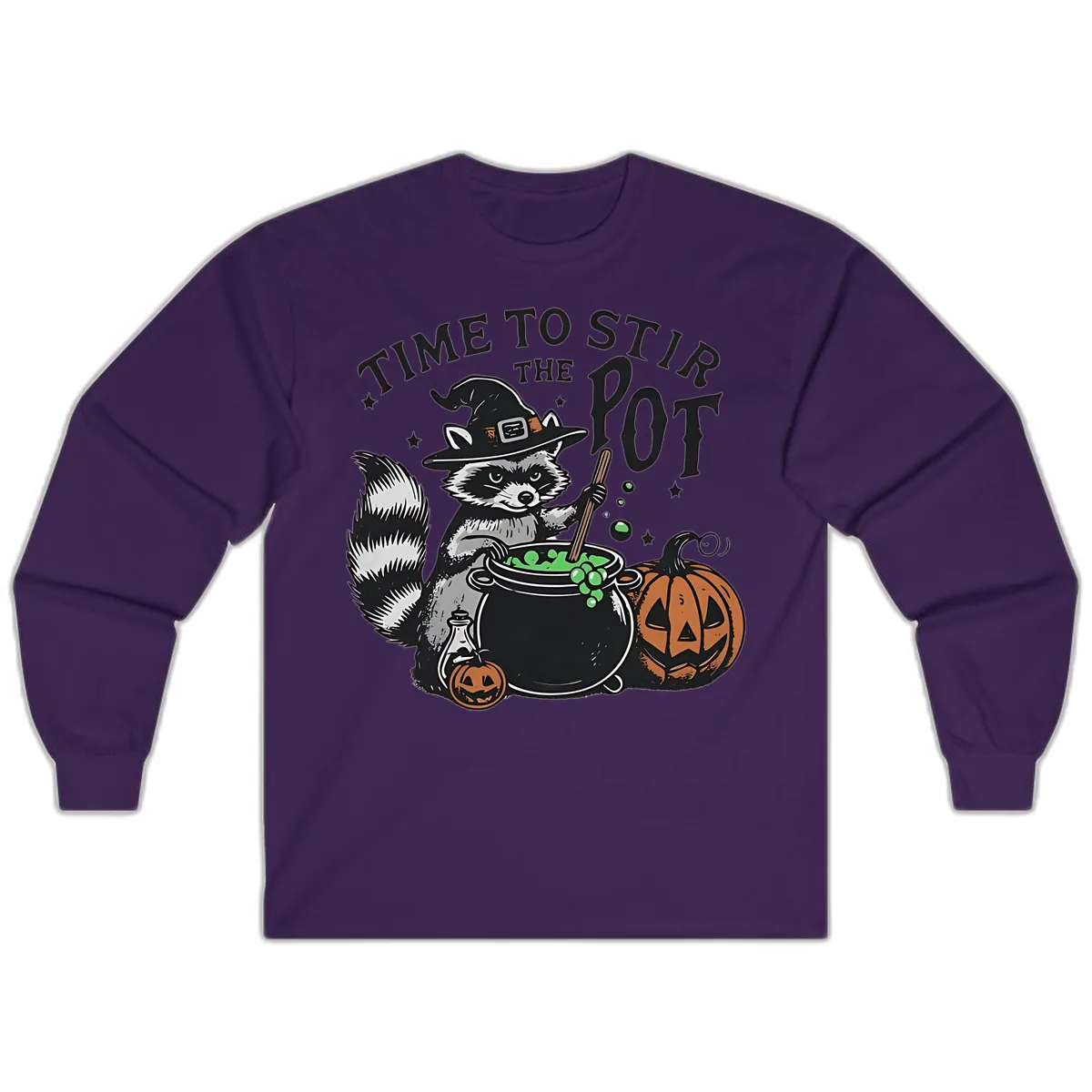 Raccoon Stirring Up Halloween Trouble Long Sleeve in Purple