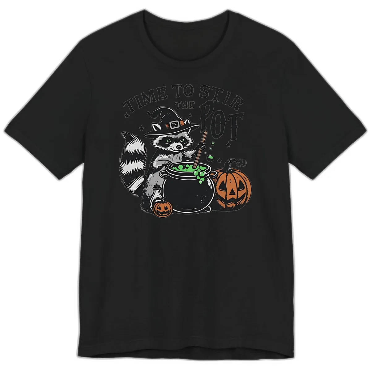 Raccoon Stirring Up Halloween Trouble Premium T-Shirt in Black