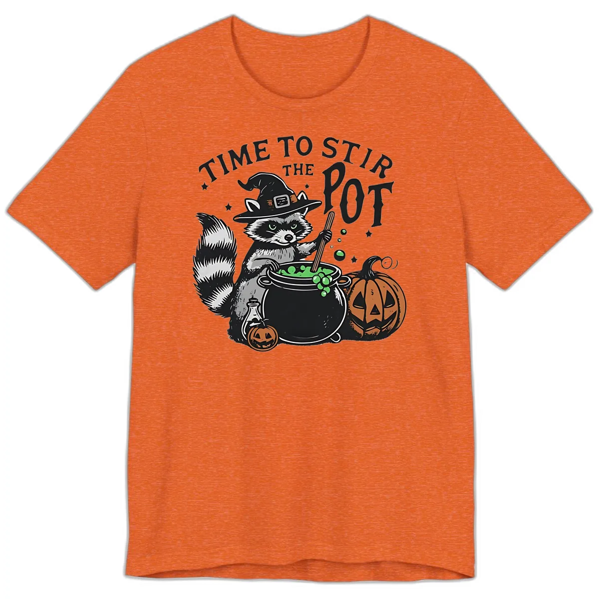 Raccoon Stirring Up Halloween Trouble Premium T-Shirt in Heather Orange