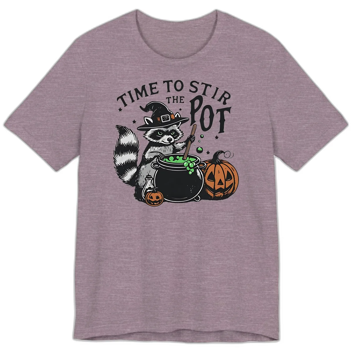 Raccoon Stirring Up Halloween Trouble Premium T-Shirt in Heather Purple