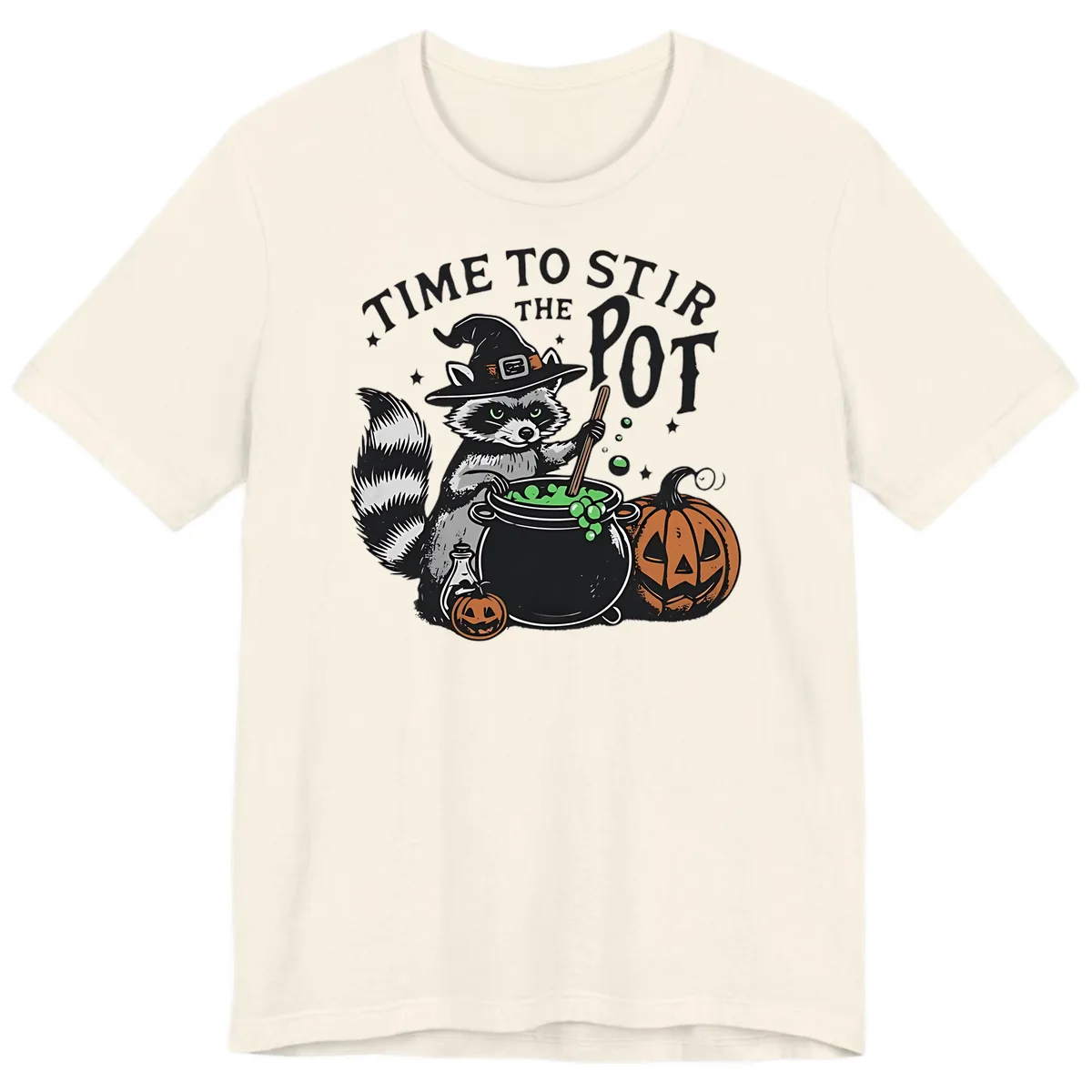 Raccoon Stirring Up Halloween Trouble Premium T-Shirt in Natural