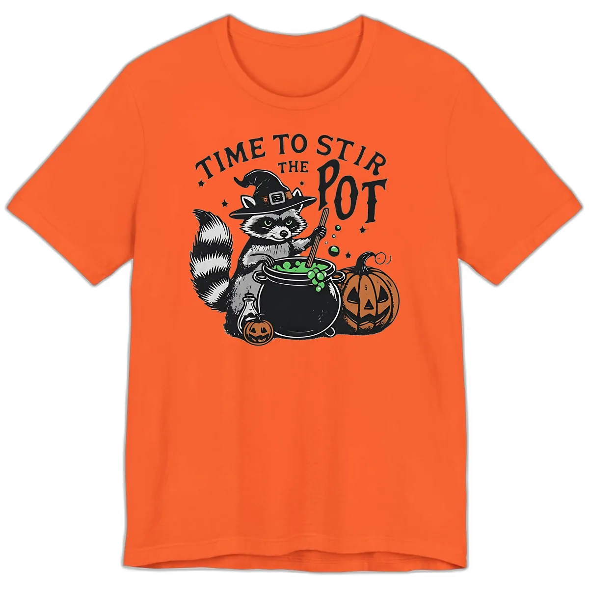 Raccoon Stirring Up Halloween Trouble Premium T-Shirt in Orange