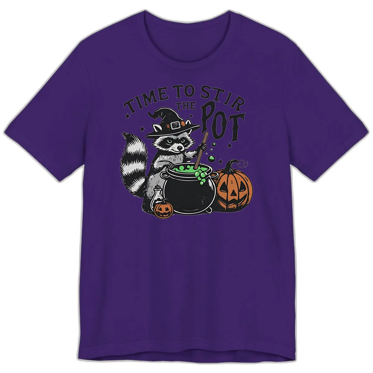 Raccoon Stirring Up Halloween Trouble Premium T-Shirt in Team Purple