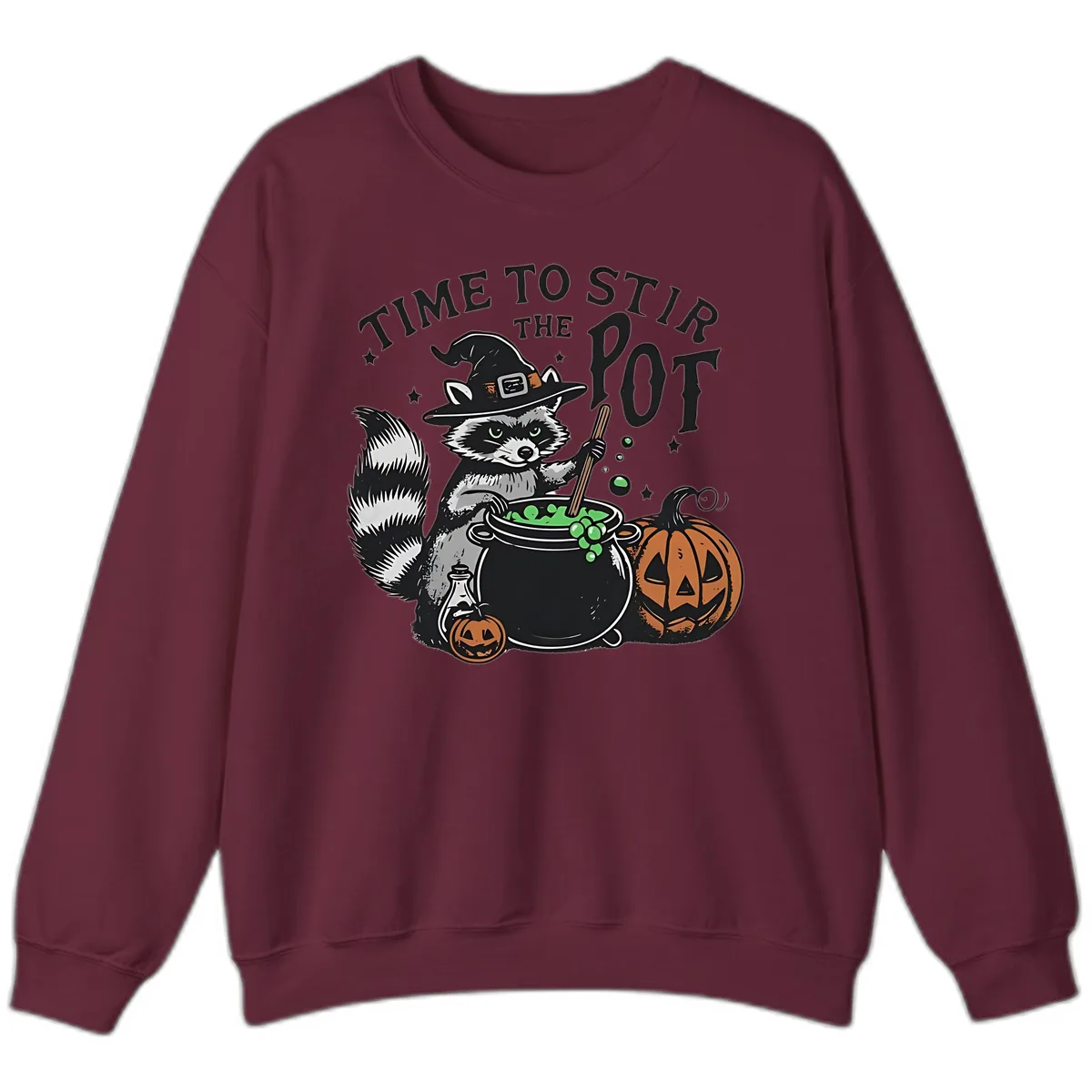 Raccoon Stirring Up Halloween Trouble Sweatshirt in Maroon