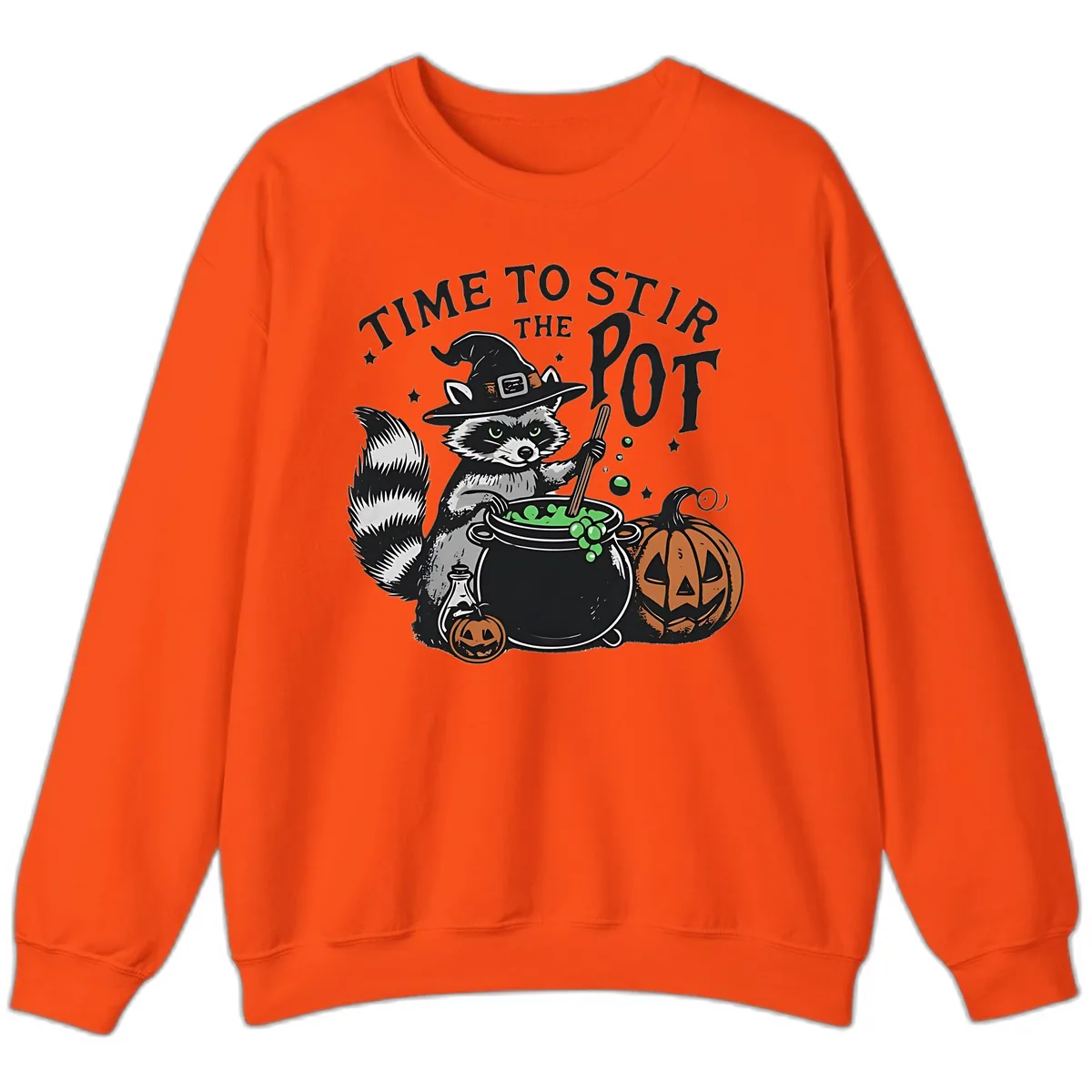 Raccoon Stirring Up Halloween Trouble Sweatshirt in Orange