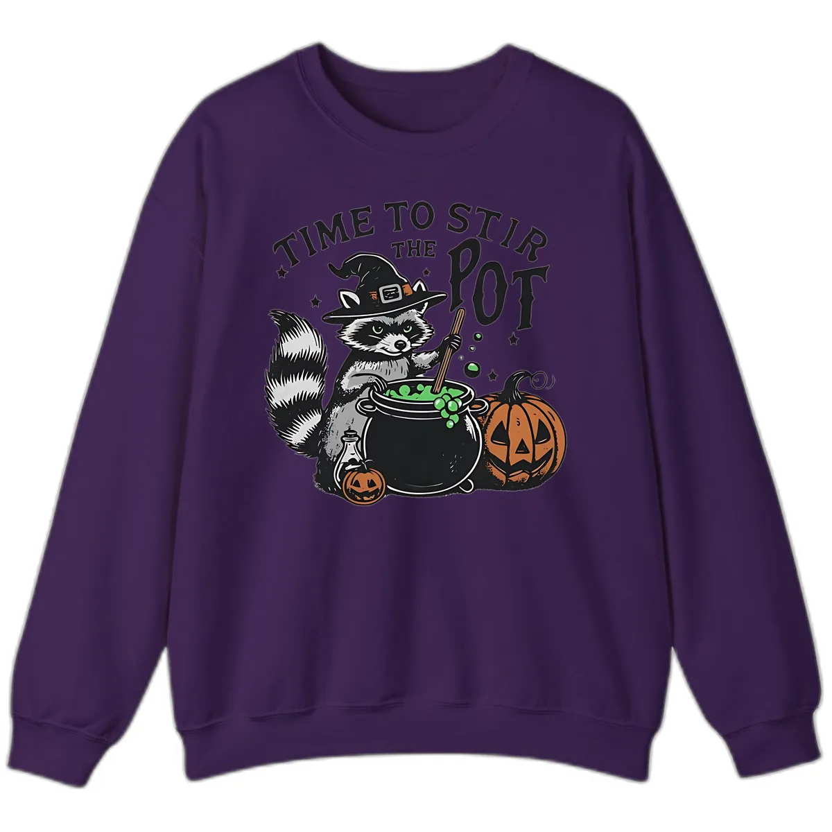 Raccoon Stirring Up Halloween Trouble Sweatshirt in Purple
