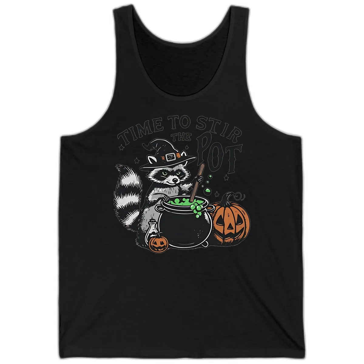 Raccoon Stirring Up Halloween Trouble Tank in Black
