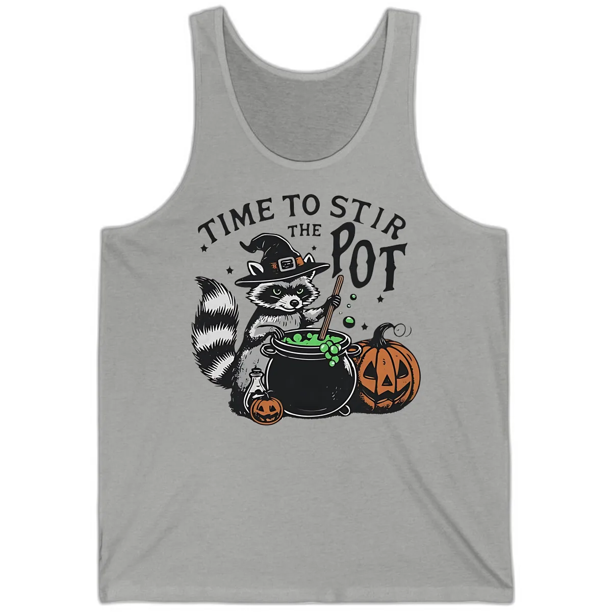 Raccoon Stirring Up Halloween Trouble Tank in Athletic Heather