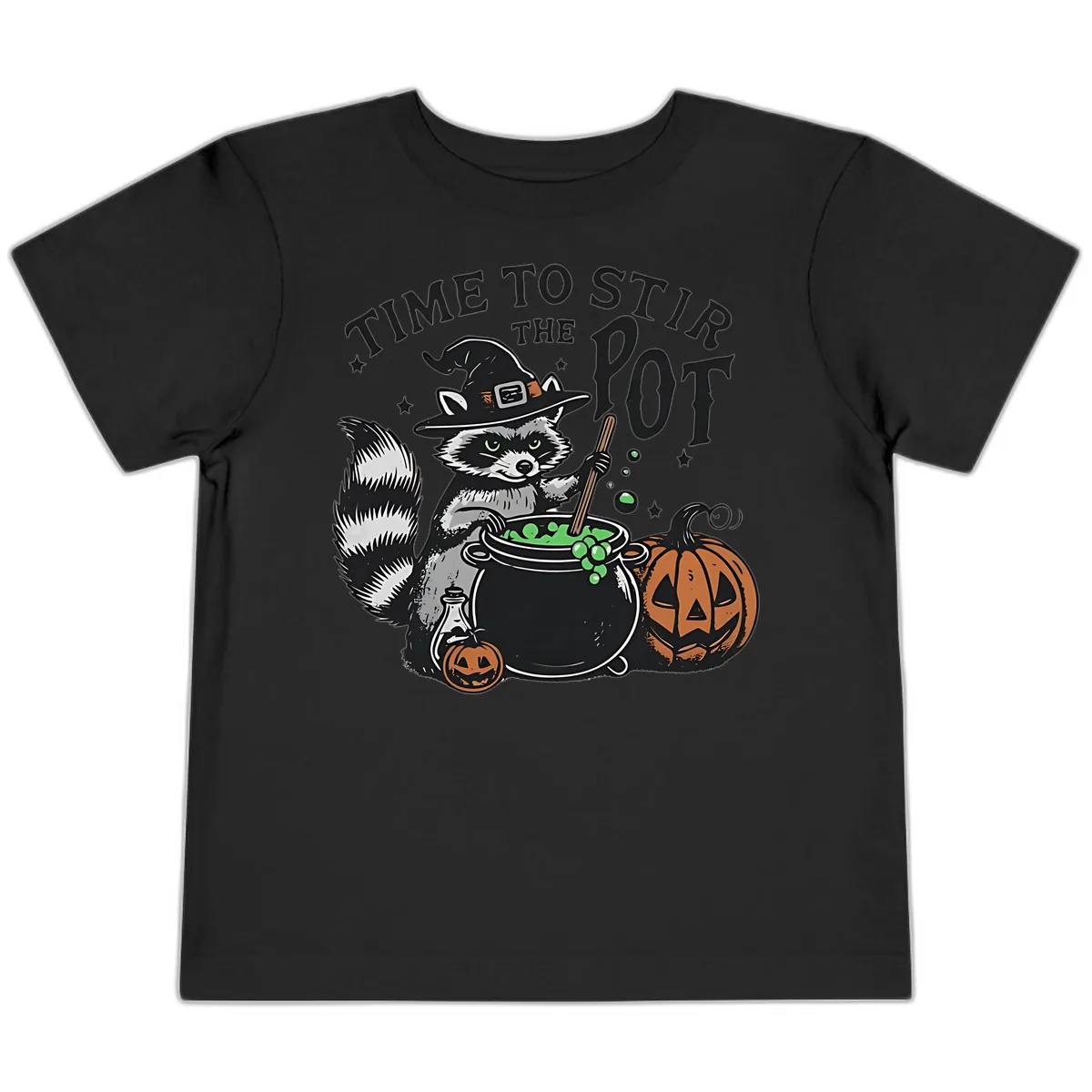 Raccoon Stirring Up Halloween Trouble Toddler T-Shirt in Black