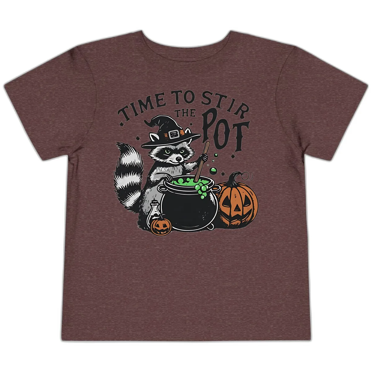 Raccoon Stirring Up Halloween Trouble Toddler T-Shirt in Heather Maroon
