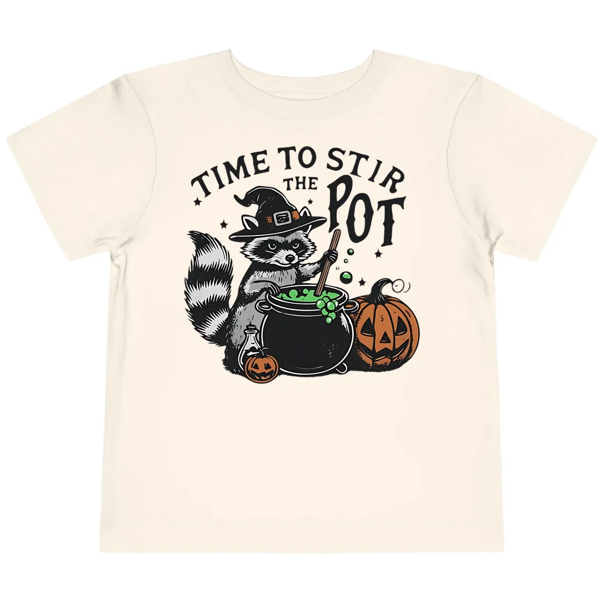 Raccoon Stirring Up Halloween Trouble Toddler T-Shirt in Natural