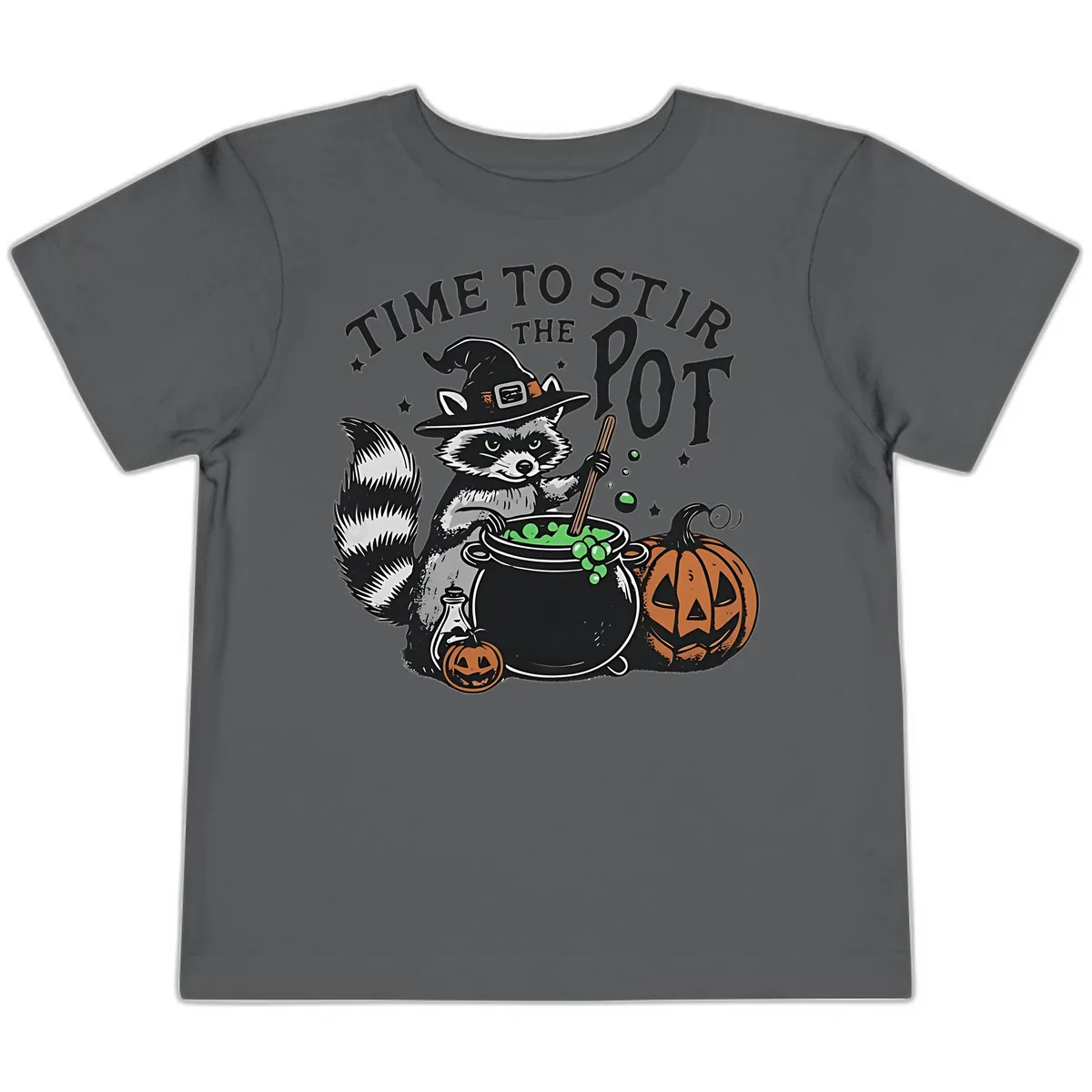 Raccoon Stirring Up Halloween Trouble Toddler T-Shirt in Asphalt