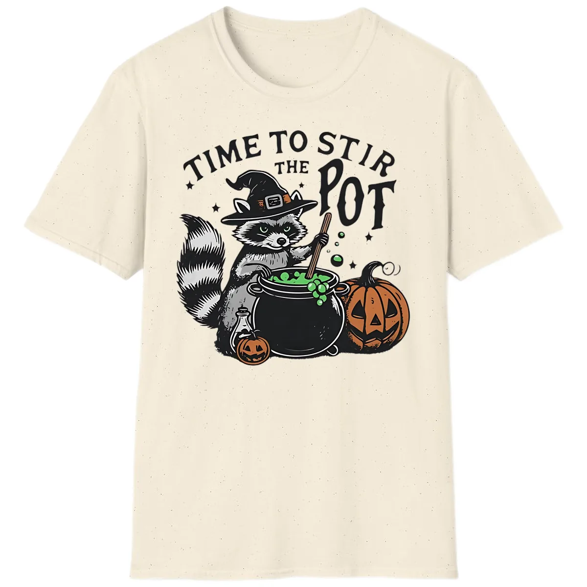 Raccoon Stirring Up Halloween Trouble T-Shirt in Natural