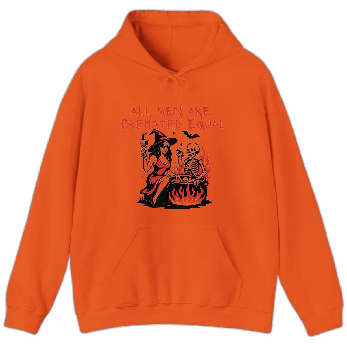 All Men Are Cremated Equal Halloween Hoodie in Orange