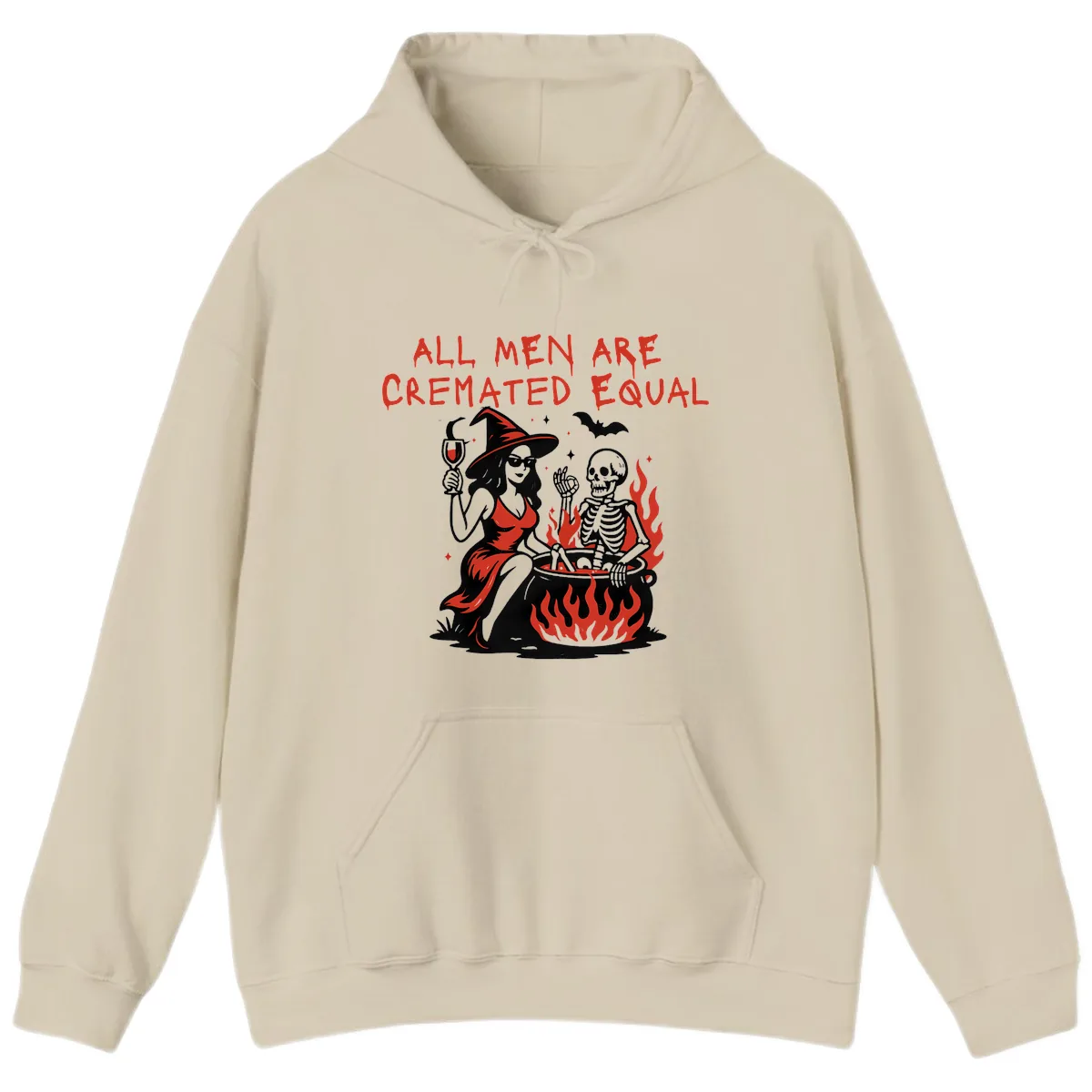 All Men Are Cremated Equal Halloween Hoodie in Sand