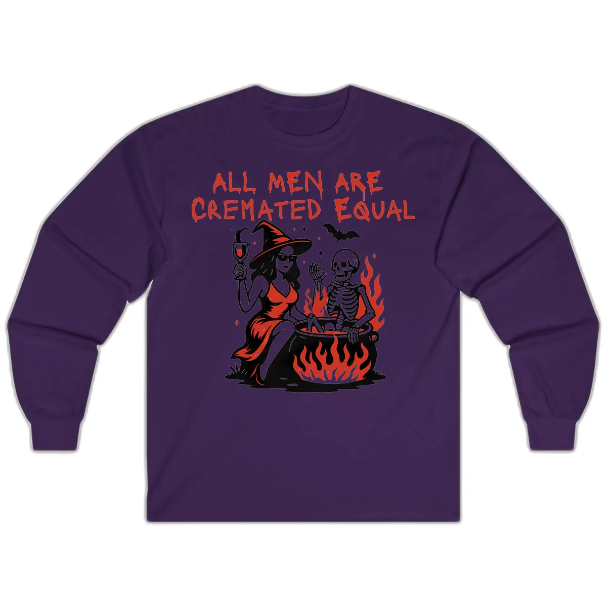 All Men Are Cremated Equal Halloween Long Sleeve in Purple