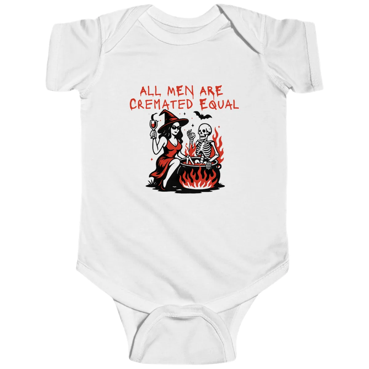 All Men Are Cremated Equal Halloween Baby Onesie in White