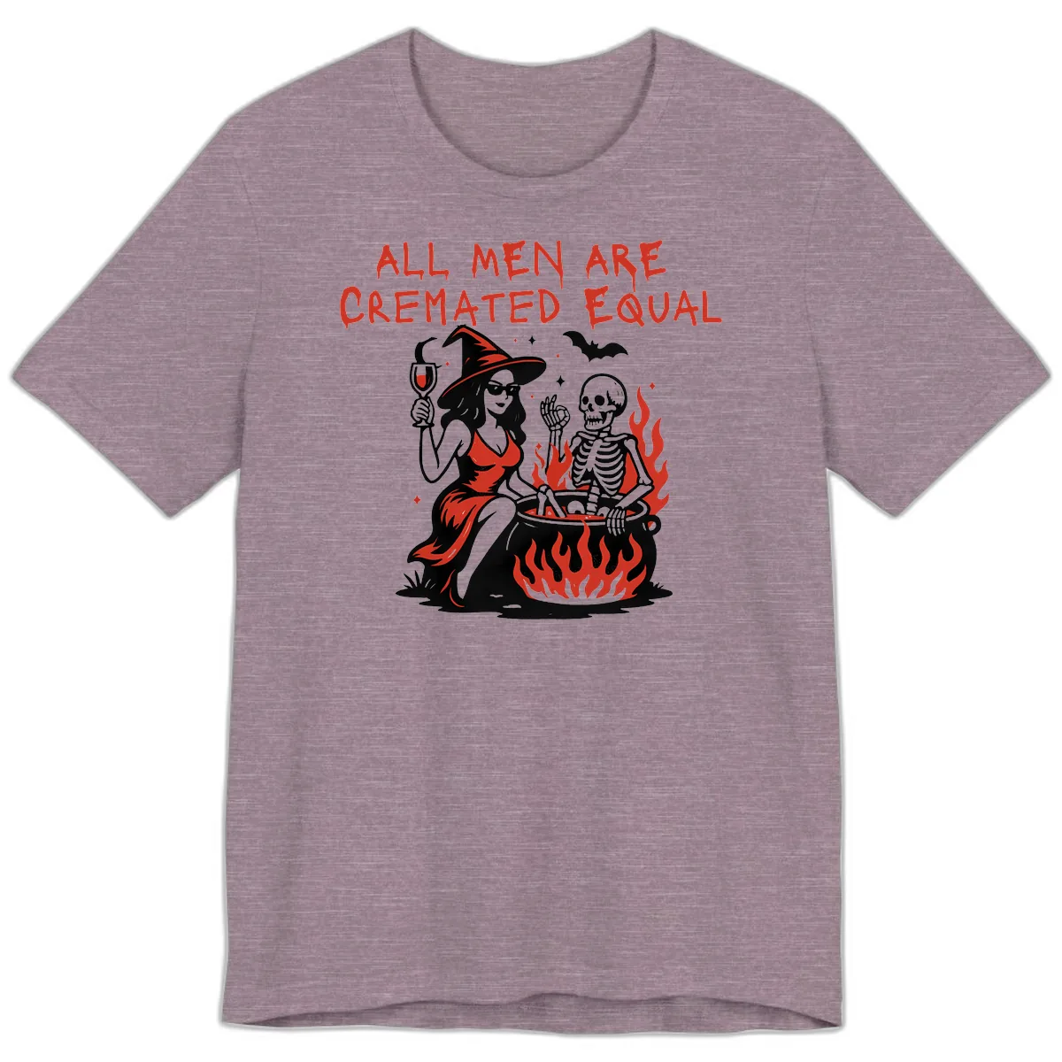 All Men Are Cremated Equal Halloween Premium T-Shirt in Heather Purple