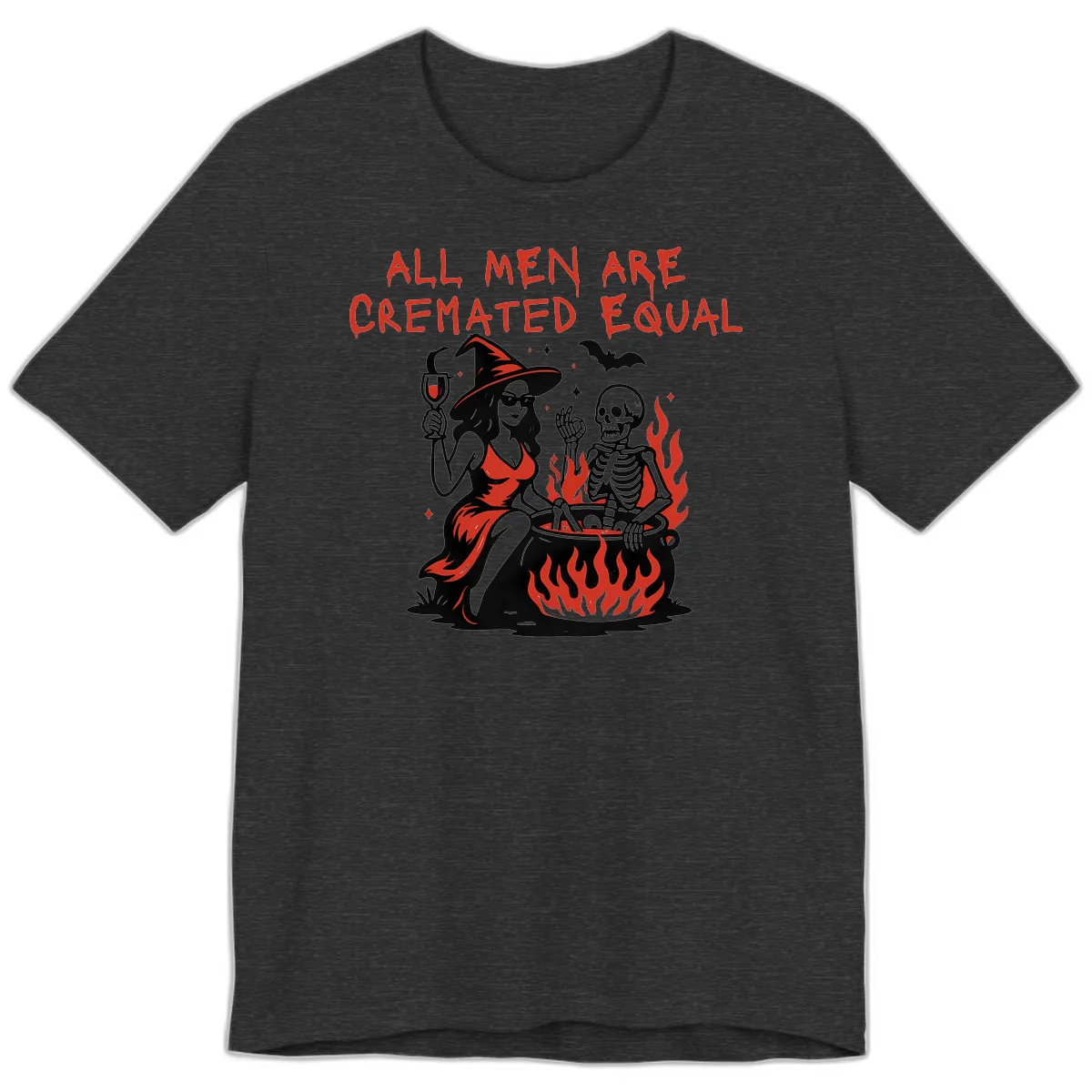 All Men Are Cremated Equal Halloween Premium T-Shirt in Dark Grey Heather