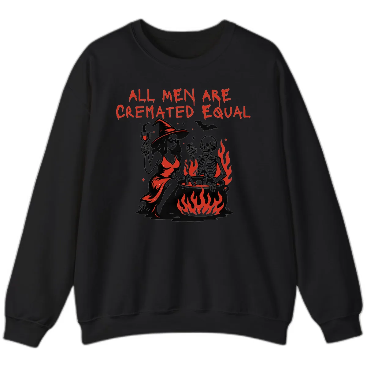 All Men Are Cremated Equal Halloween Sweatshirt in Black