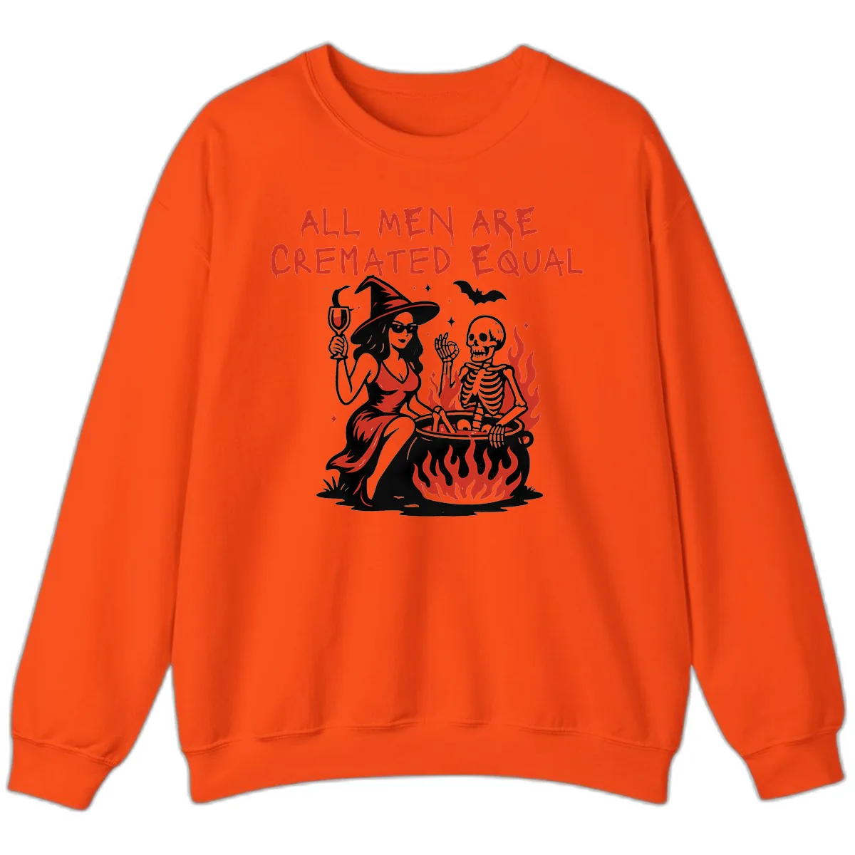 All Men Are Cremated Equal Halloween Sweatshirt in Orange