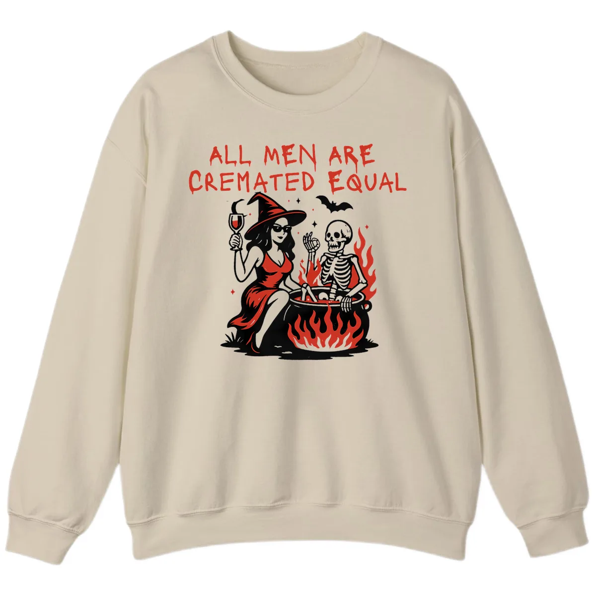All Men Are Cremated Equal Halloween Sweatshirt in Sand